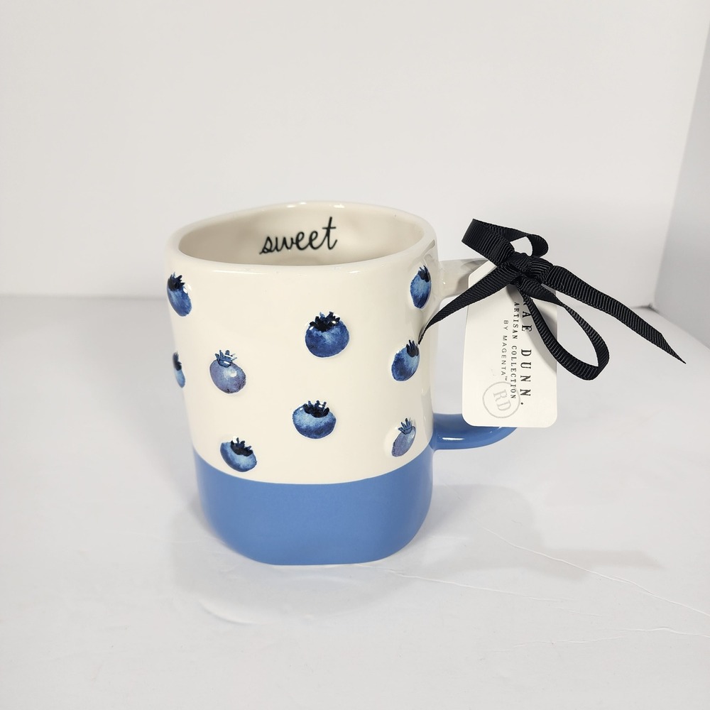 Rae Dunn Sweet Blueberry Coffee Mug Blue White Textured Fruit Artisan Collection